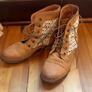 Steve Madden Tan Lace-Up Boots with Crochet Panel